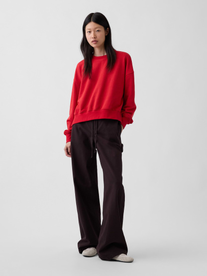VintageSoft Terry Oversized Wedge Side-Slit Sweatshirt - Red