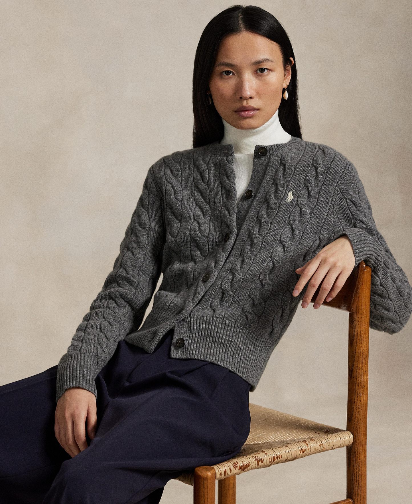 Polo Ralph Lauren Women's Cable-Knit Wool-Cashmere Cardigan Sweater - Battalion Grey Heather