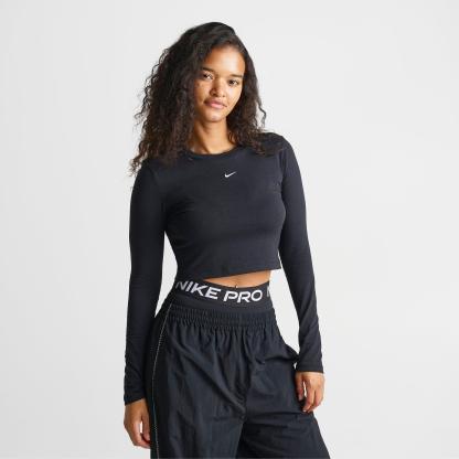 Women's Nithtke Sportswear Chill Knit Long-Sleeve Slim Crop Top - Black/White
