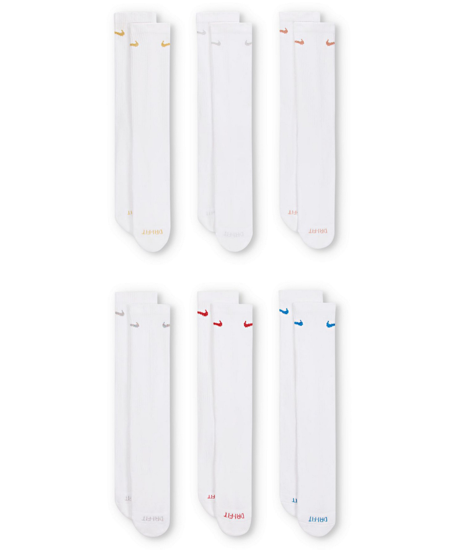 Nike Unisex Everyday Plus Cushioned Training Crew Socks, 6-Pack - White Multi