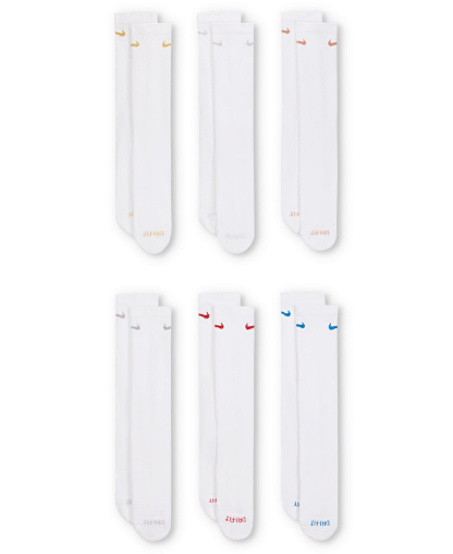 Nike Unisex Everyday Plus Cushioned Training Crew Socks, 6-Pack - White Multi