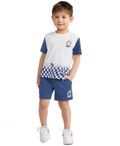 Levi's Boys' 2T-7 Smiley Check T-Shirt and Shorts, 2-Piece Set - Bright White/Blue
