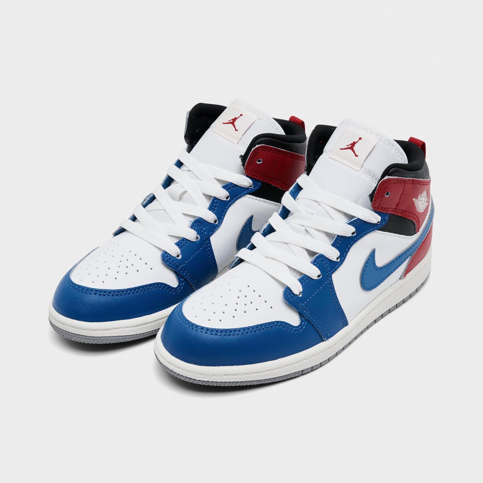Little Kids' Air Jordan Retro 1 Mid Casual Shoes - True Blue/Varsity Red/Black/Summit White - view 2
