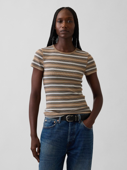 Modern Rib T-Shirt - Khaki tan stripe