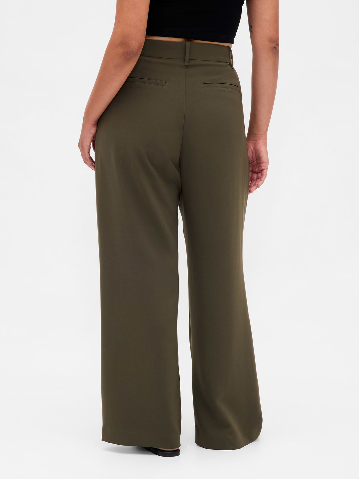 Curvy 365 High Rise Pleated Trousers - Black moss green