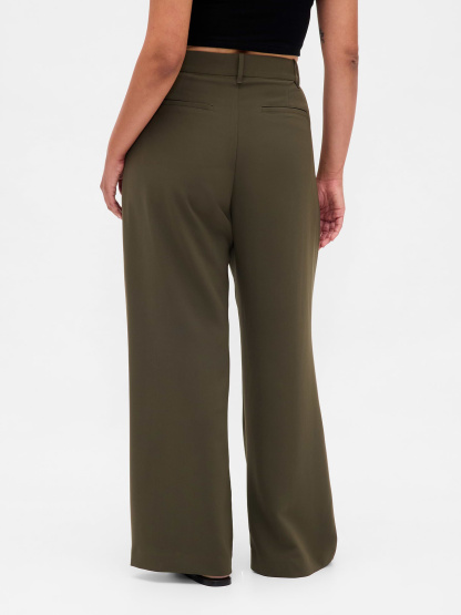 Curvy 365 High Rise Pleated Trousers - Black moss green
