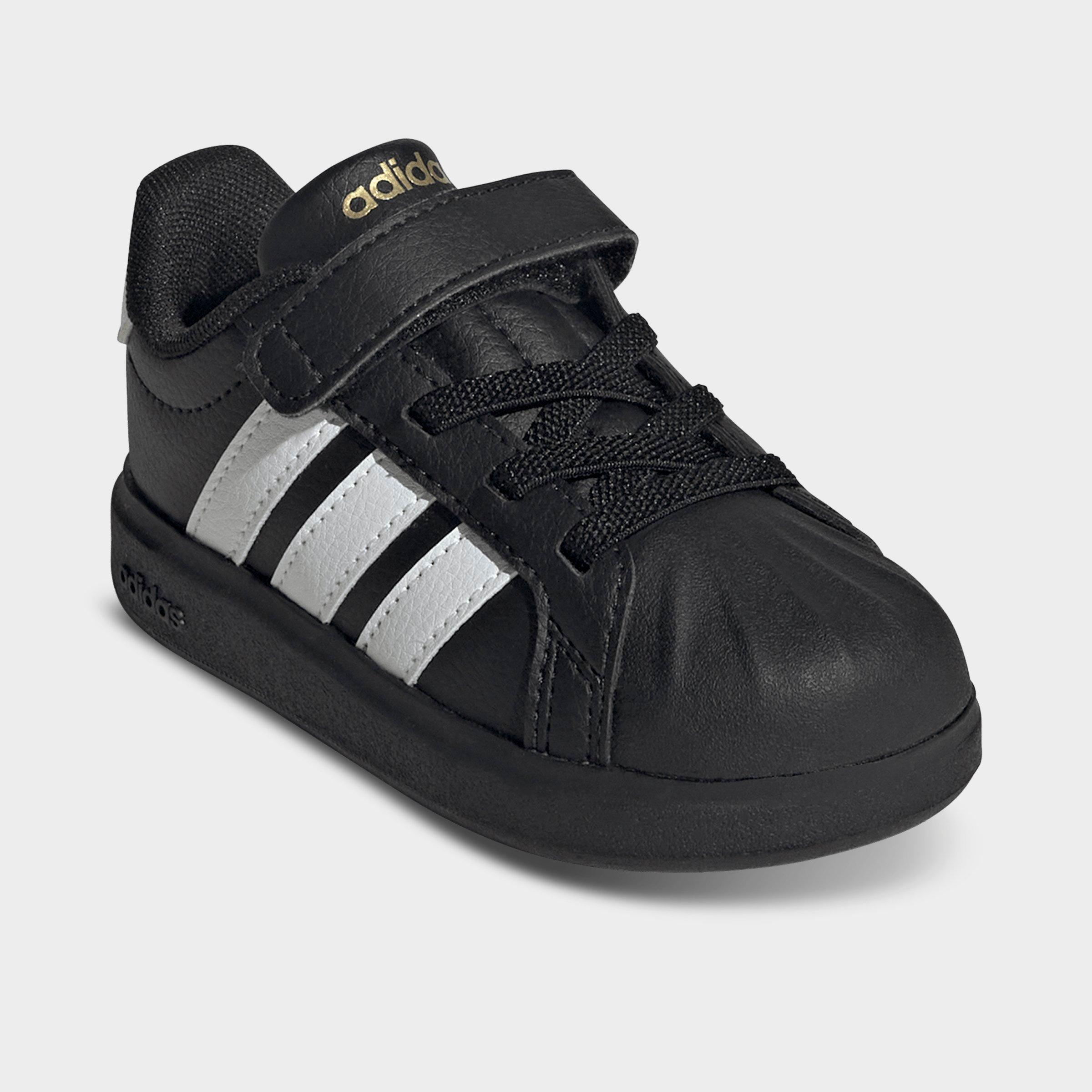 Kids' Toddler adidas Streettalk Hook-And-Loop Stretch Lace Casual Shoes - Core Black/Footwear White/Gold Metallic - Both shoes facing left