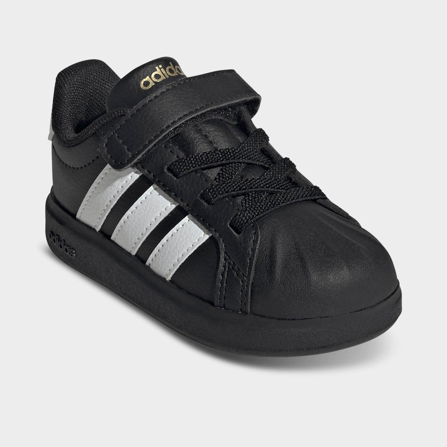 Kids' Toddler adidas Streettalk Hook-And-Loop Stretch Lace Casual Shoes - Core Black/Footwear White/Gold Metallic - Both shoes facing left