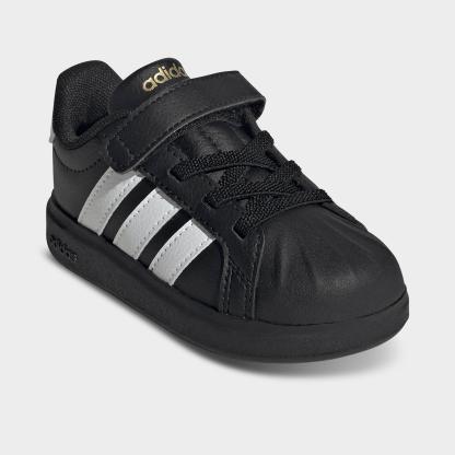 Kids' Toddler adidas Streettalk Hook-And-Loop Stretch Lace Casual Shoes - Core Black/Footwear White/Gold Metallic - Both shoes facing left