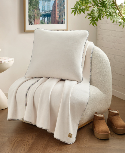 UGG® Coco Lightweight Throw, 50" x 70" - Snow Blue Embroidered