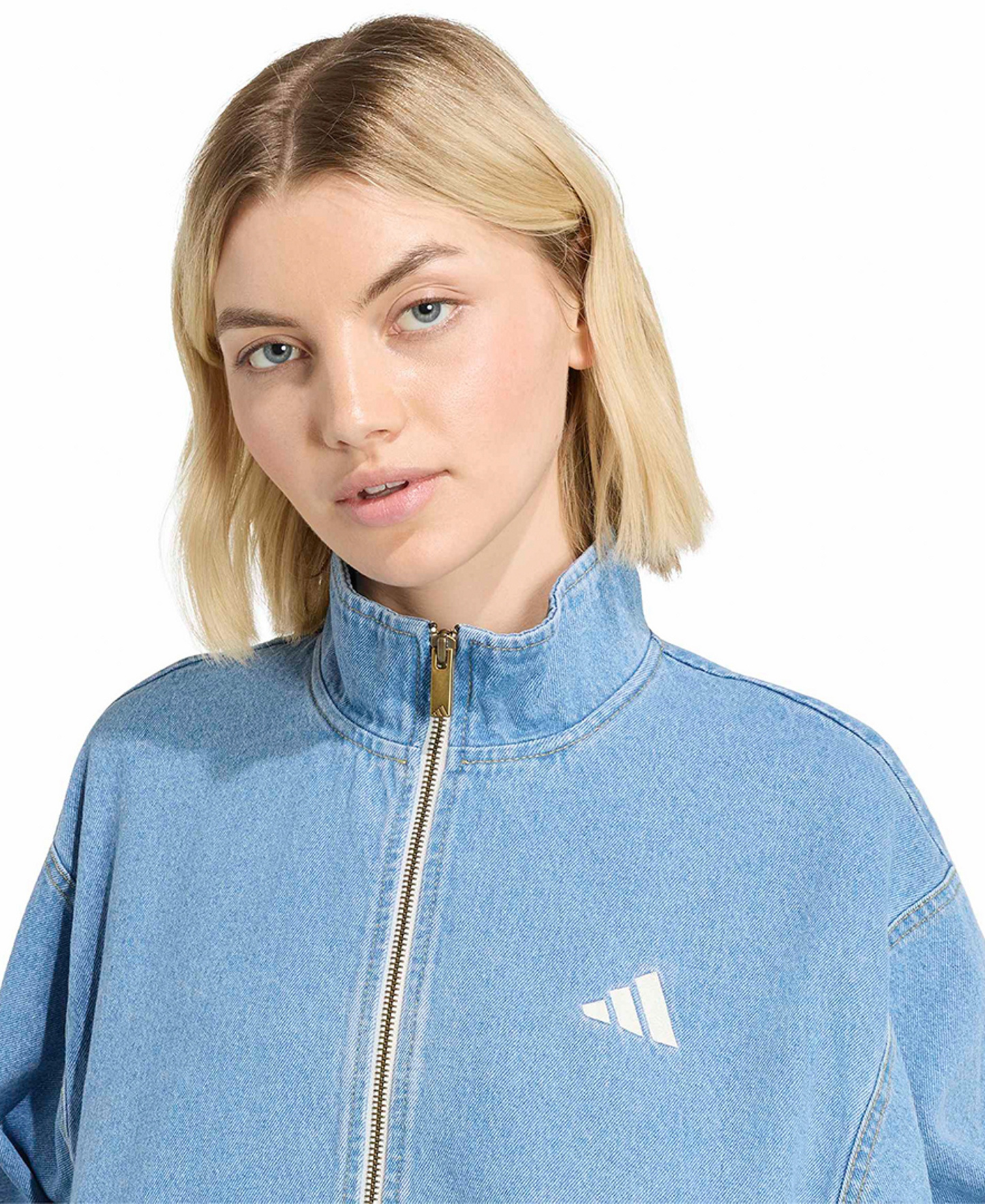 adidas Women's Stadium Washed Denim Bomber Loose-Fit Jacket - Crystal Sky