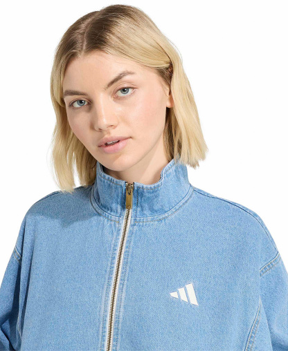 adidas Women's Stadium Washed Denim Bomber Loose-Fit Jacket - Crystal Sky