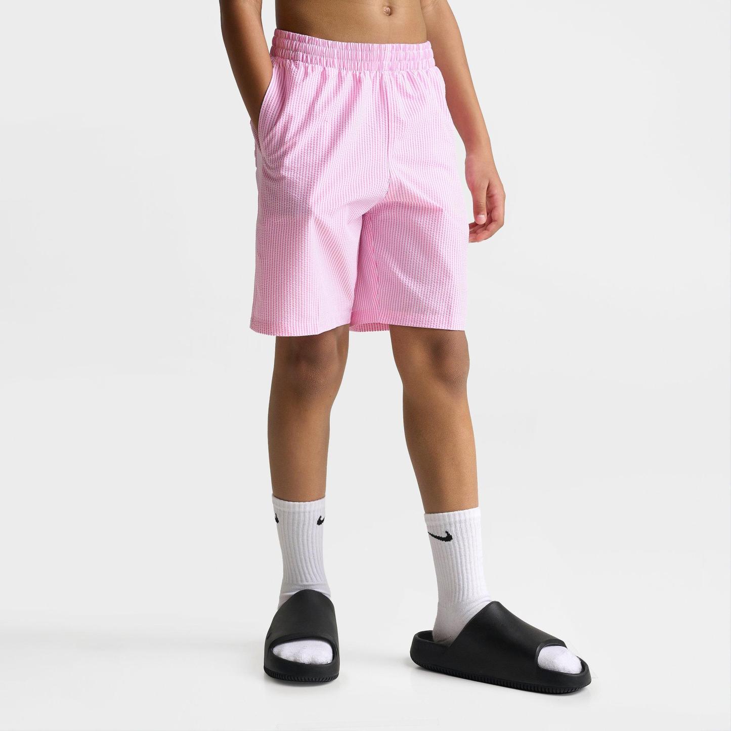 Big Kids' Nithtke Seersucker Ripple Brief-Lined 7" Volley Swim Shorts - Pink Glow