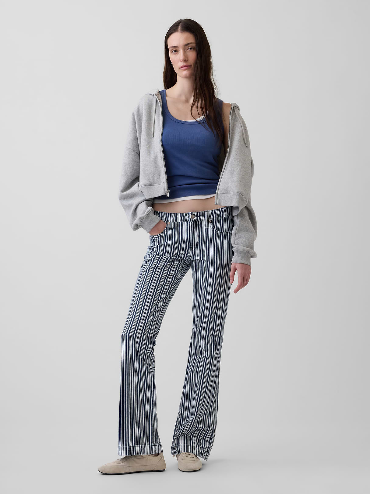 Low Rise Long & Lean Split-Hem Jeans - Blue railroad stripe