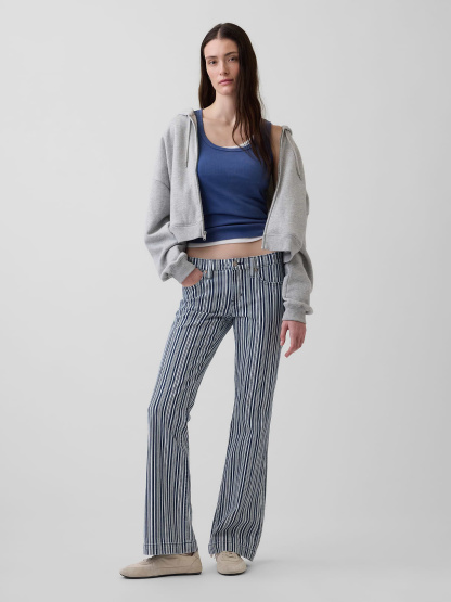 Low Rise Long & Lean Split-Hem Jeans - Blue railroad stripe