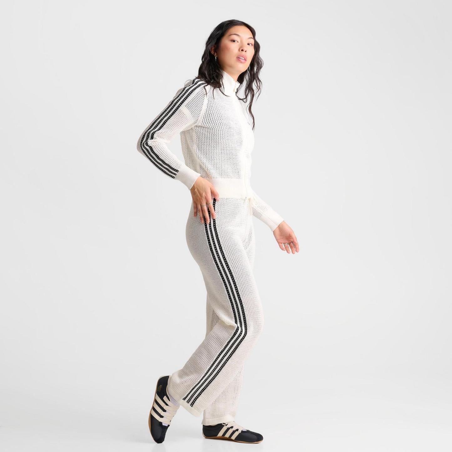 Women's adidas Originals Knitted Crochet Firebird Track Pants - Off White - view 2