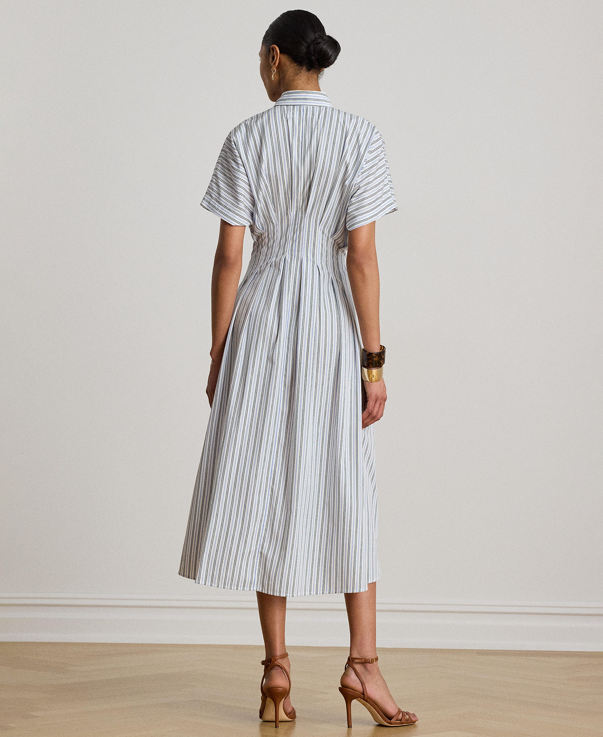 Lauren Ralph Lauren Women's Point Collar Striped Pleated Broadcloth Shirt-Dress - Blue Multi