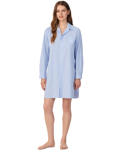 Lauren Ralph Lauren Women's Long-Sleeve Roll-Tab His Shirt Sleepshirt - Blue Stripe