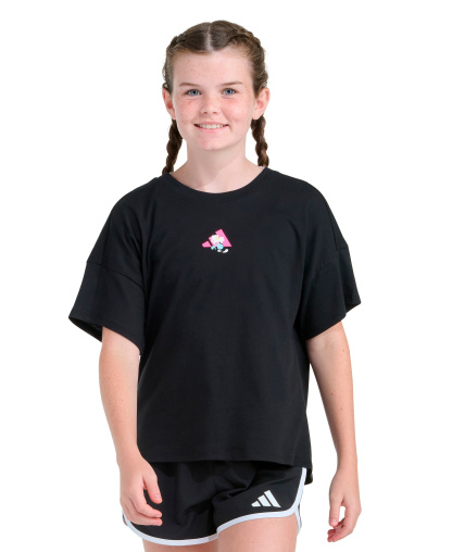 adidas Girls' 8-16 Short-Sleeve Drop Shoulder T-Shirt - Black