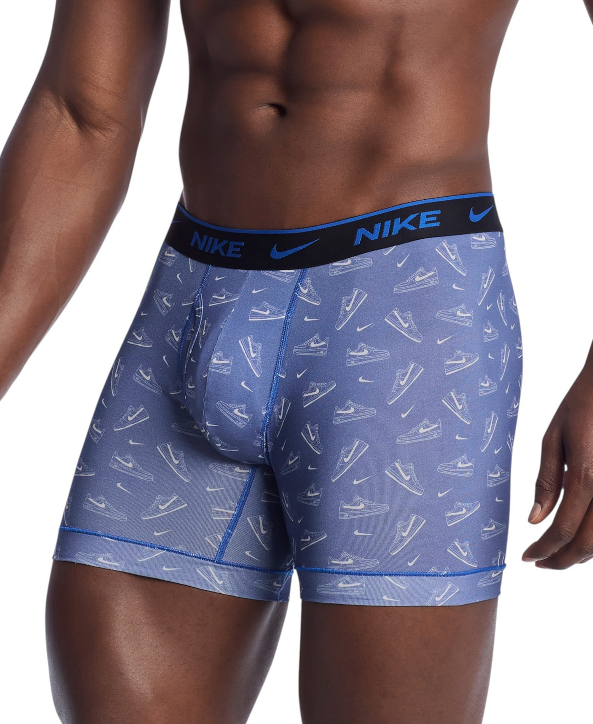 Nike Mens Dri-FIT Essential Cotton Stretch Boxer Briefs, 3-Pack - Game Royal Sneaker Print/Cool Grey/Black