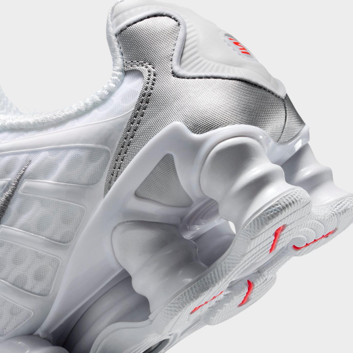 Big Kids' Nithtke Shox TL Casual Shoes - White/Metallic Silver/Max Orange/White - Detail shot