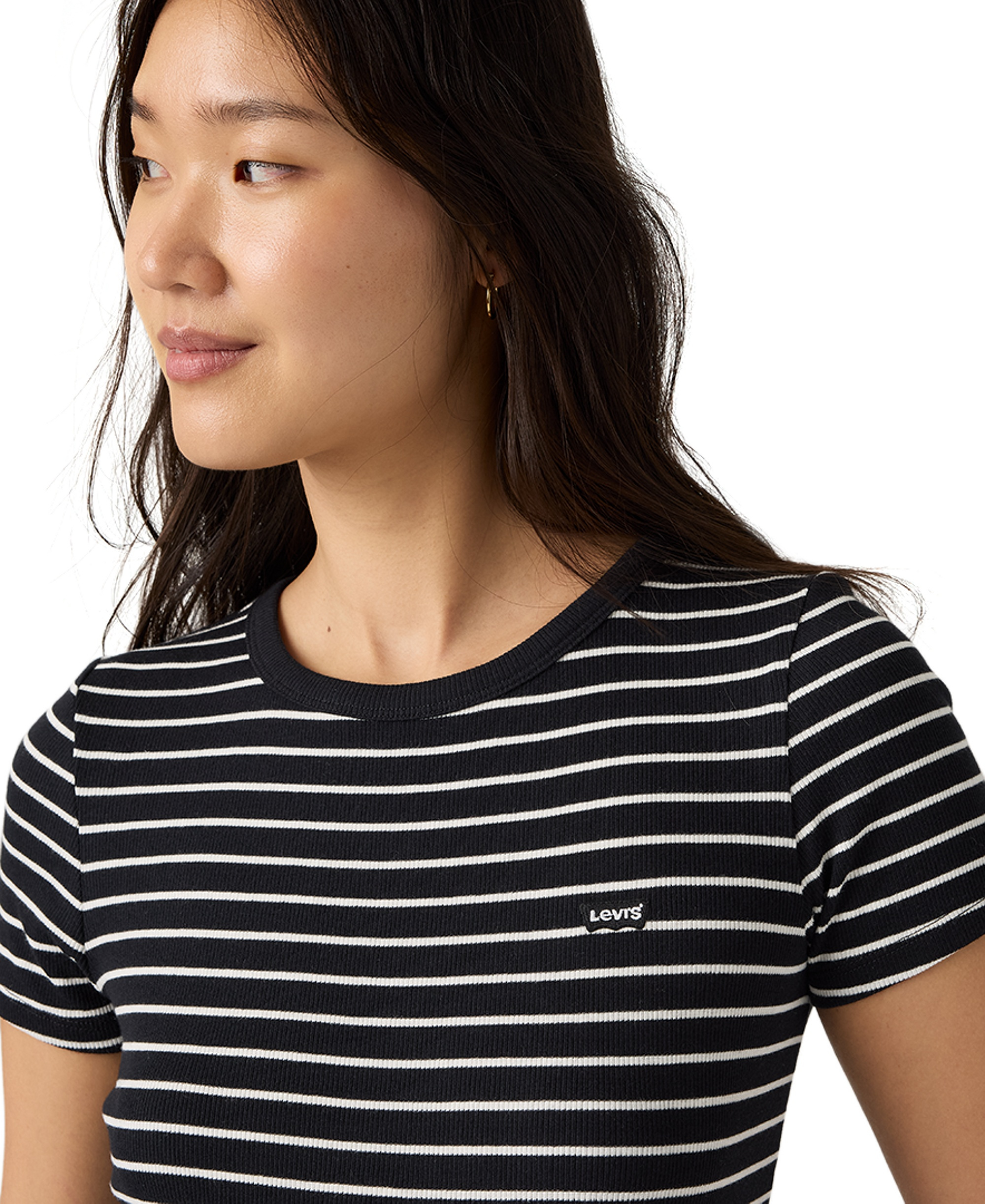 Levi's Women's Hayes Slim-Fit Short-Sleeve Crewneck T-Shirt - Gemini Stripe Anthracite Night