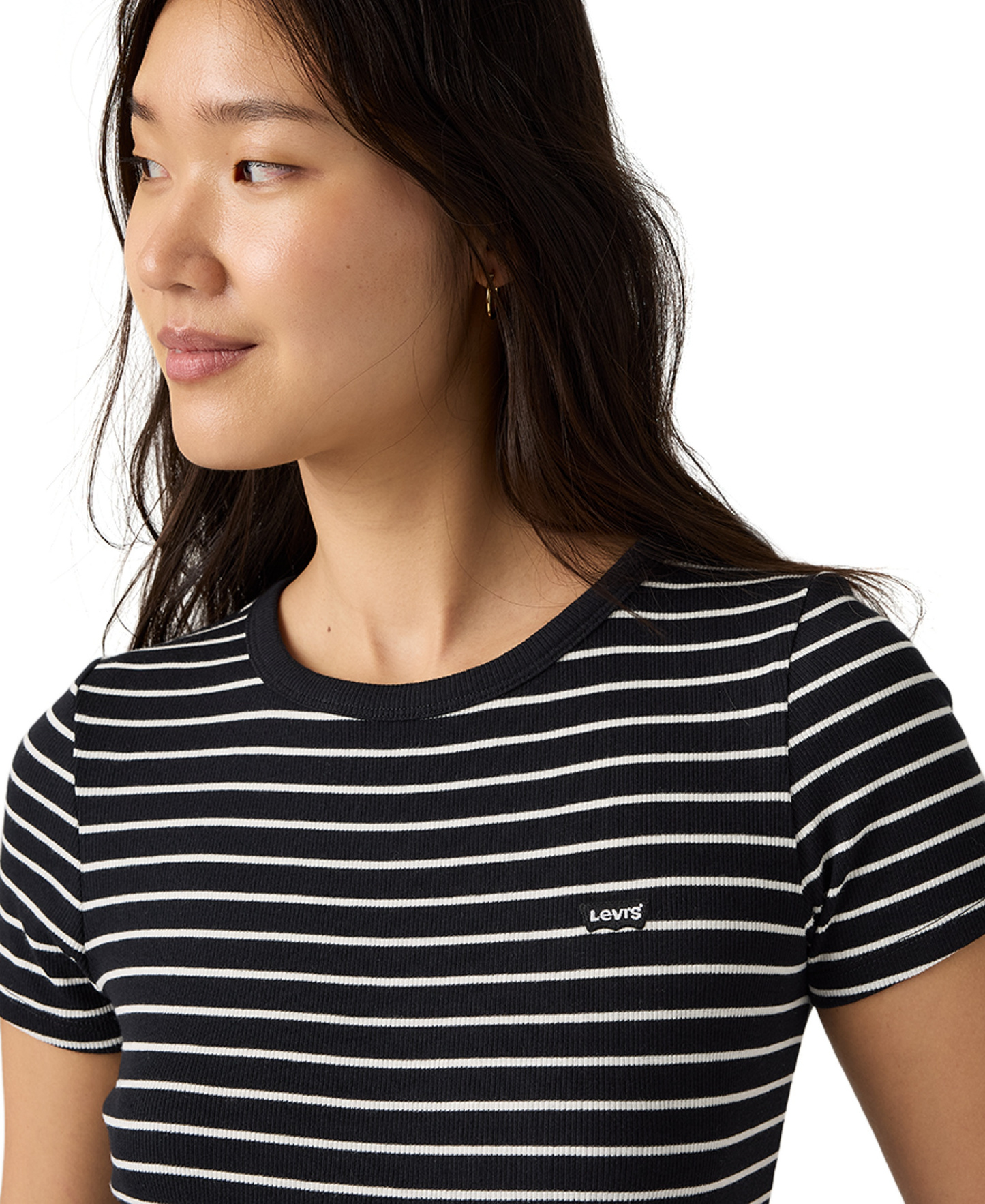 Levi's Women's Hayes Slim-Fit Short-Sleeve Crewneck T-Shirt - Gemini Stripe Anthracite Night
