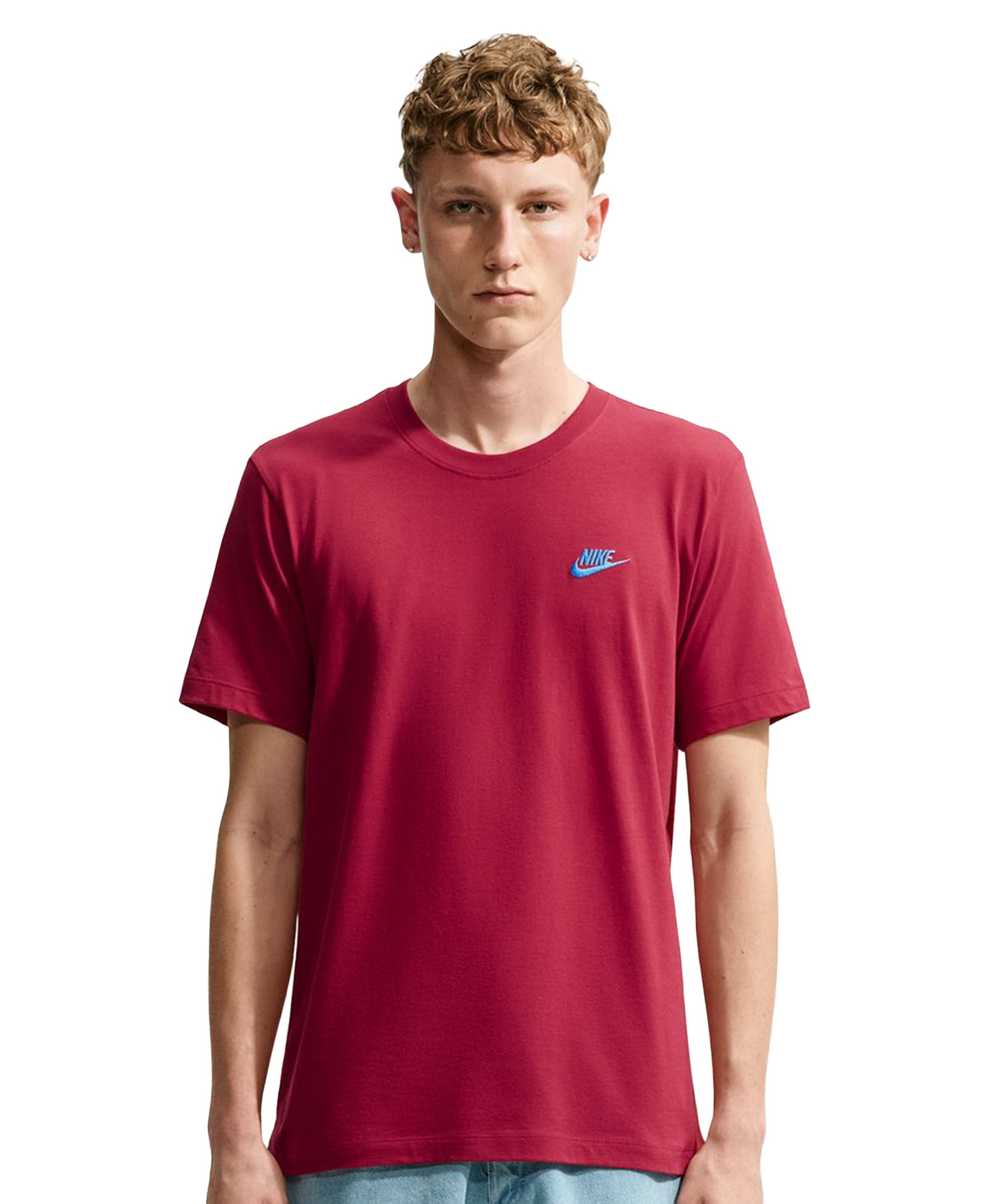 Nike Men's Sportswear Club Crewneck T-Shirt - Tough Red/Football Blue