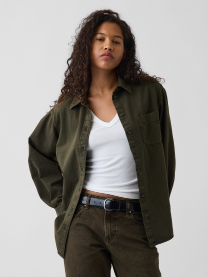 Denim Big Shirt - Bamboo green
