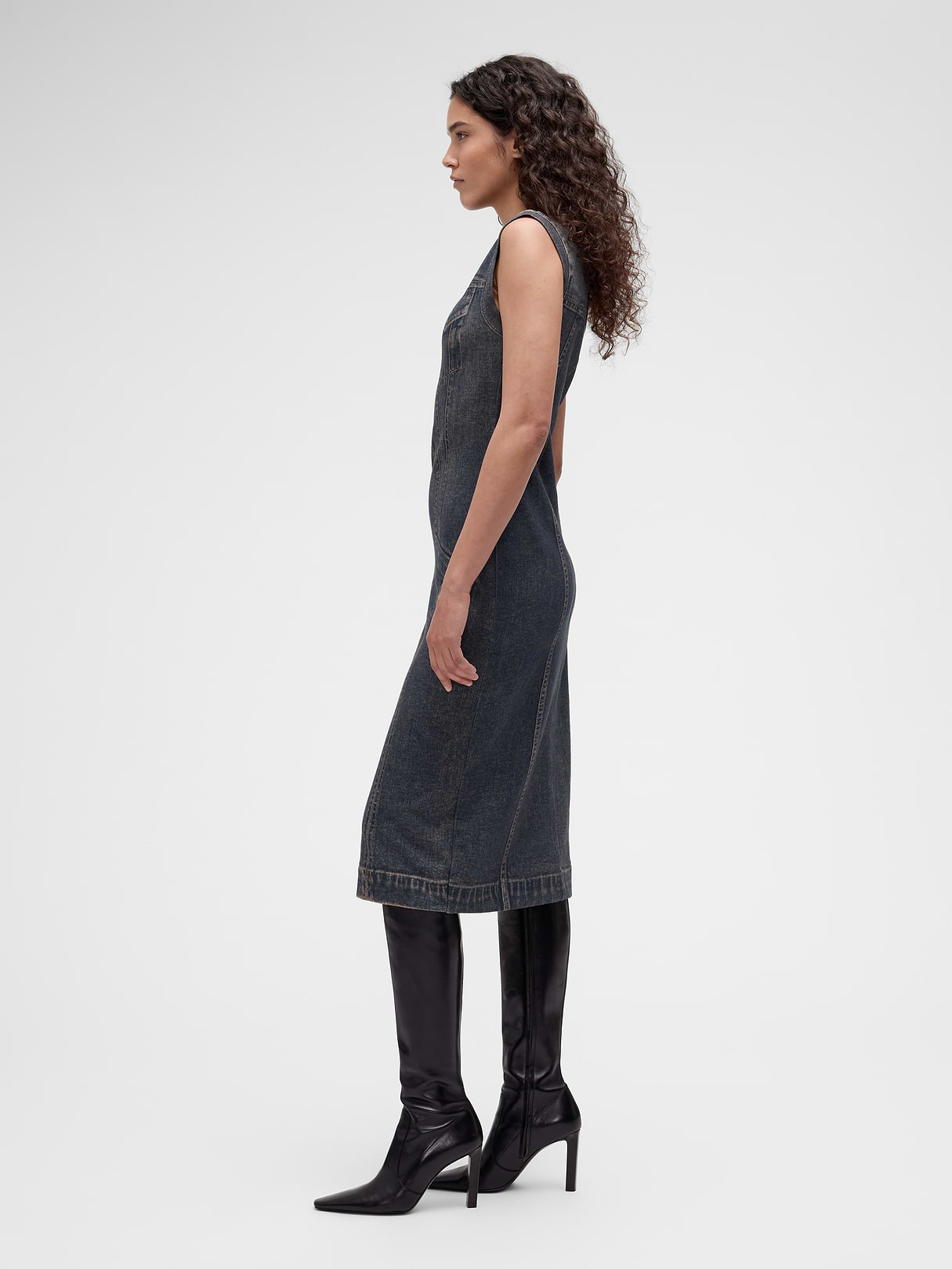 GapStudio Printed Denim Terry Dress - Dark denim