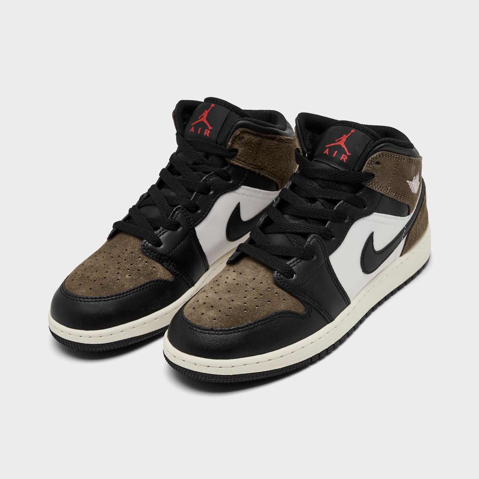 Big Kids' Air Jordan Retro 1 Mid Casual Shoes - Black/Palomino/University Red/Phantom - view 2
