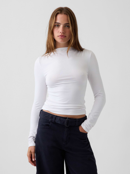 CloseKnit Jersey Funnel-Neck Ruched T-Shirt - Fresh white