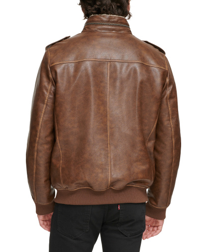 Levi's Men's Sherpa Lined Faux Leather Aviator Bomber - Saddle