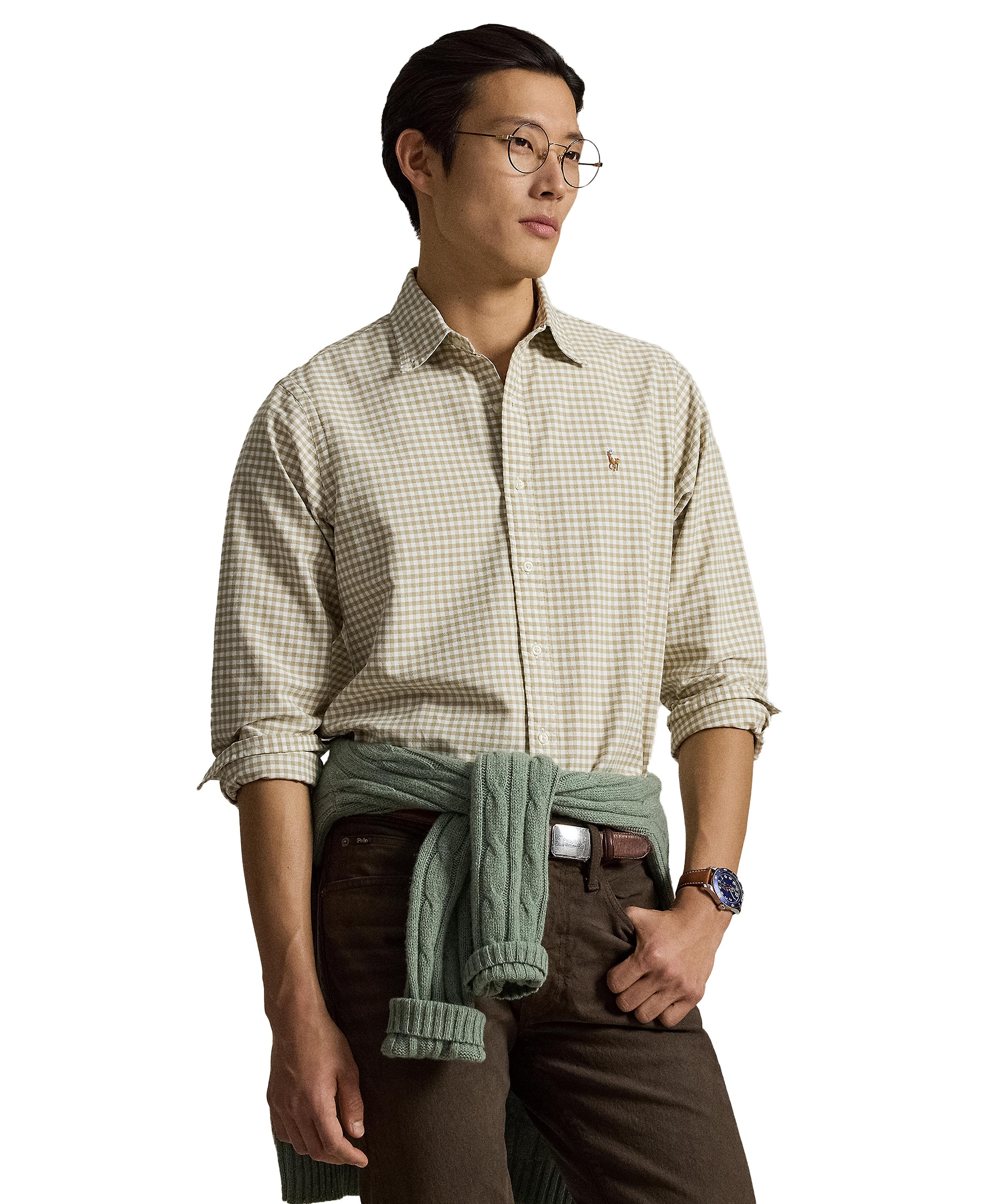 Polo Ralph Lauren Men's Classic-Fit Plaid Brushed Oxford Shirt - Coastal Beige/White