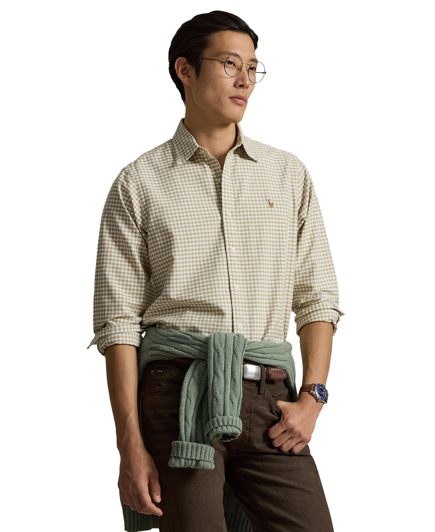 Polo Ralph Lauren Men's Classic-Fit Plaid Brushed Oxford Shirt - Coastal Beige/White