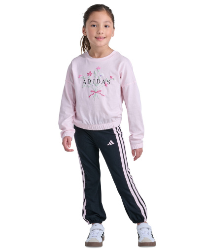 adidas Girls' 2T-6X Long-Sleeve Sweatshirt and Pants, 2-Piece Set - Distilled Pink/Black