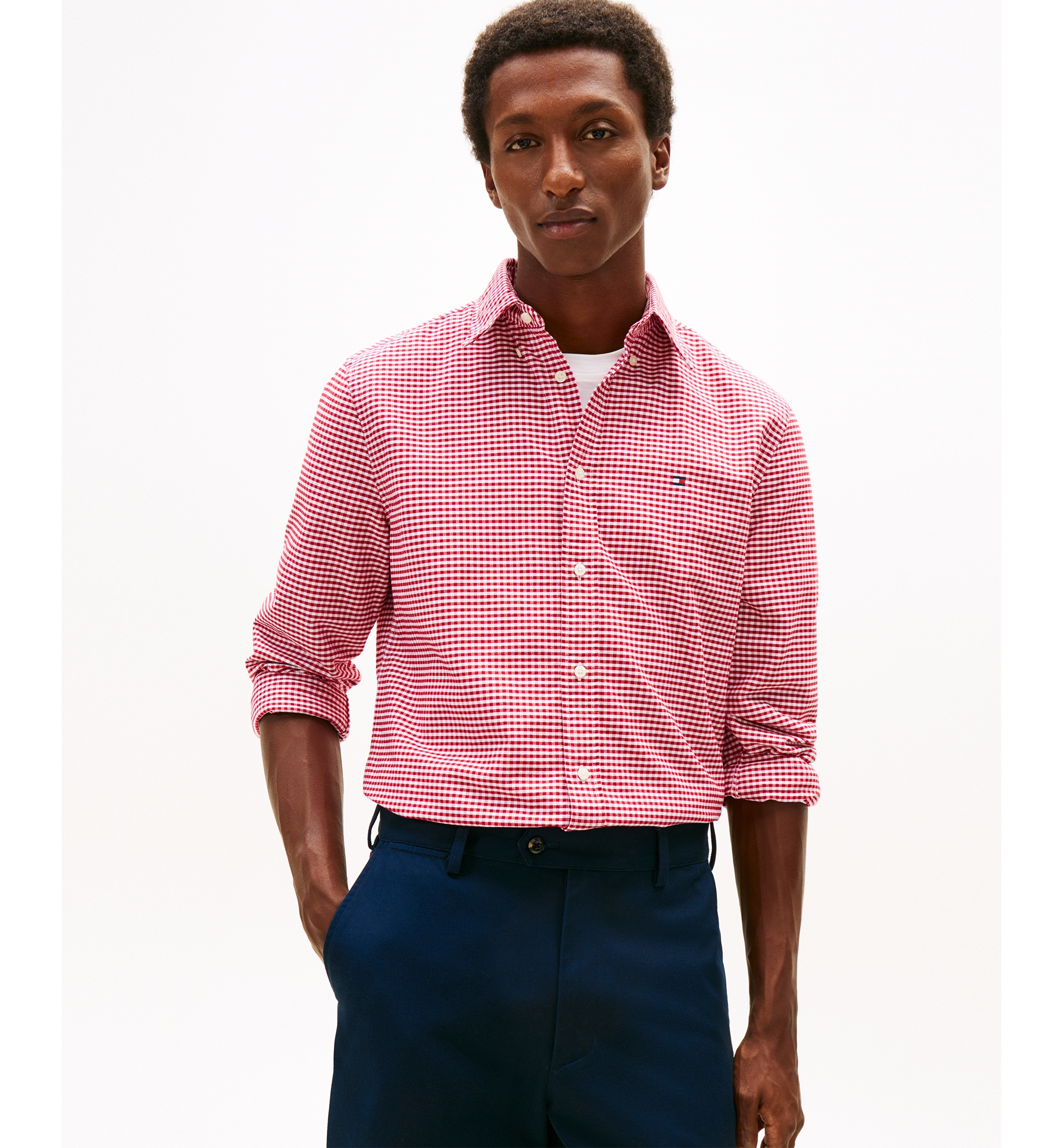 Tommy Hilfiger Men's Heritage Oxford Long-Sleeve Gingham Shirt - Small Medium Red/Check