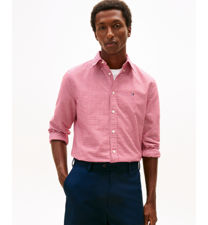 Tommy Hilfiger Men's Heritage Oxford Long-Sleeve Gingham Shirt - Small Medium Red/Check