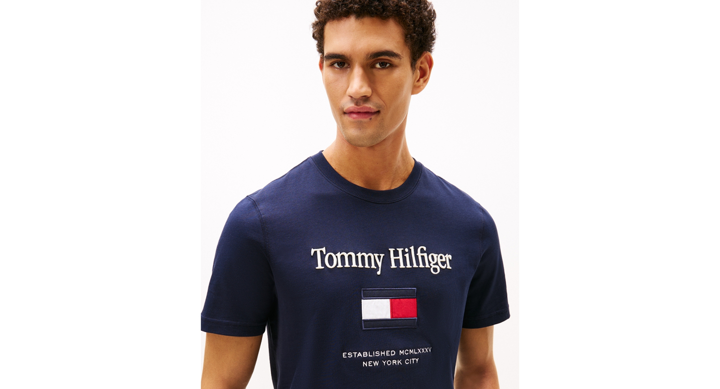 Tommy Hilfiger Men's Logo Embroidered Flag T-Shirt - Desert Sky