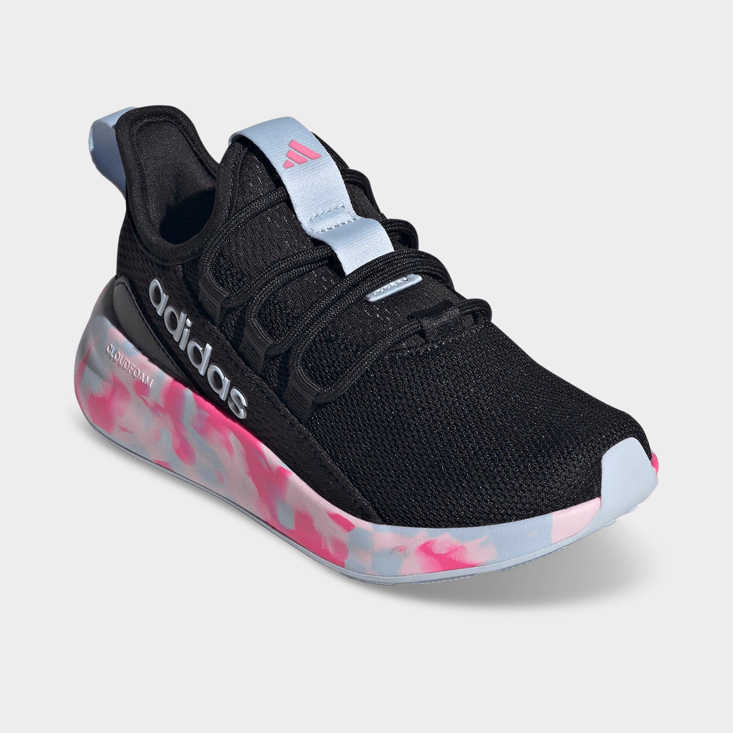 Girls' Little Kids' and Big Kids' adidas Lite Racer Adapt 8.0 Stretch Lace Casual Shoes - Part 1 - Core Black/Crystal Sky/Shock Pink - Both shoes facing left