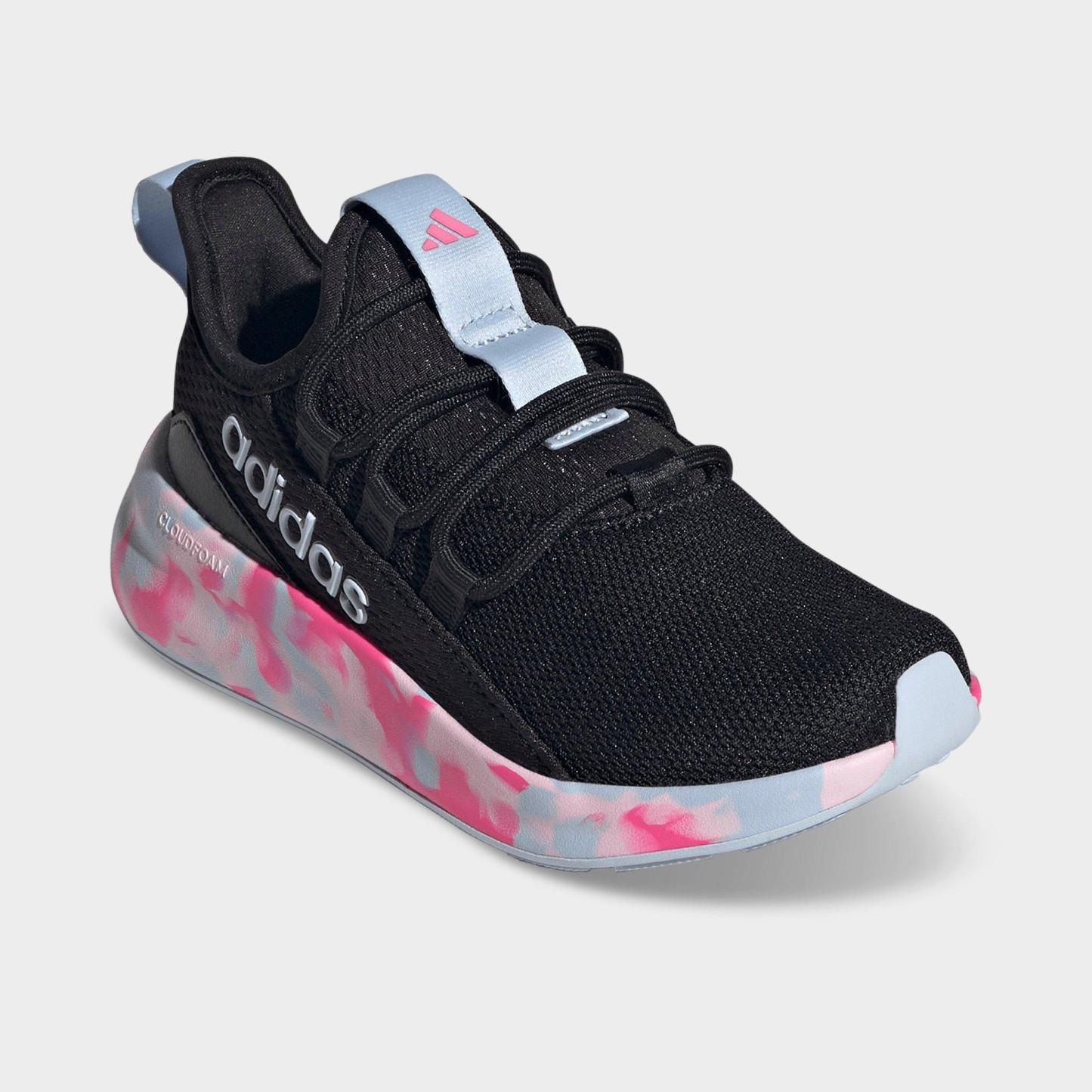 Girls' Little Kids' and Big Kids' adidas Lite Racer Adapt 8.0 Stretch Lace Casual Shoes - Part 1 - Core Black/Crystal Sky/Shock Pink - Both shoes facing left