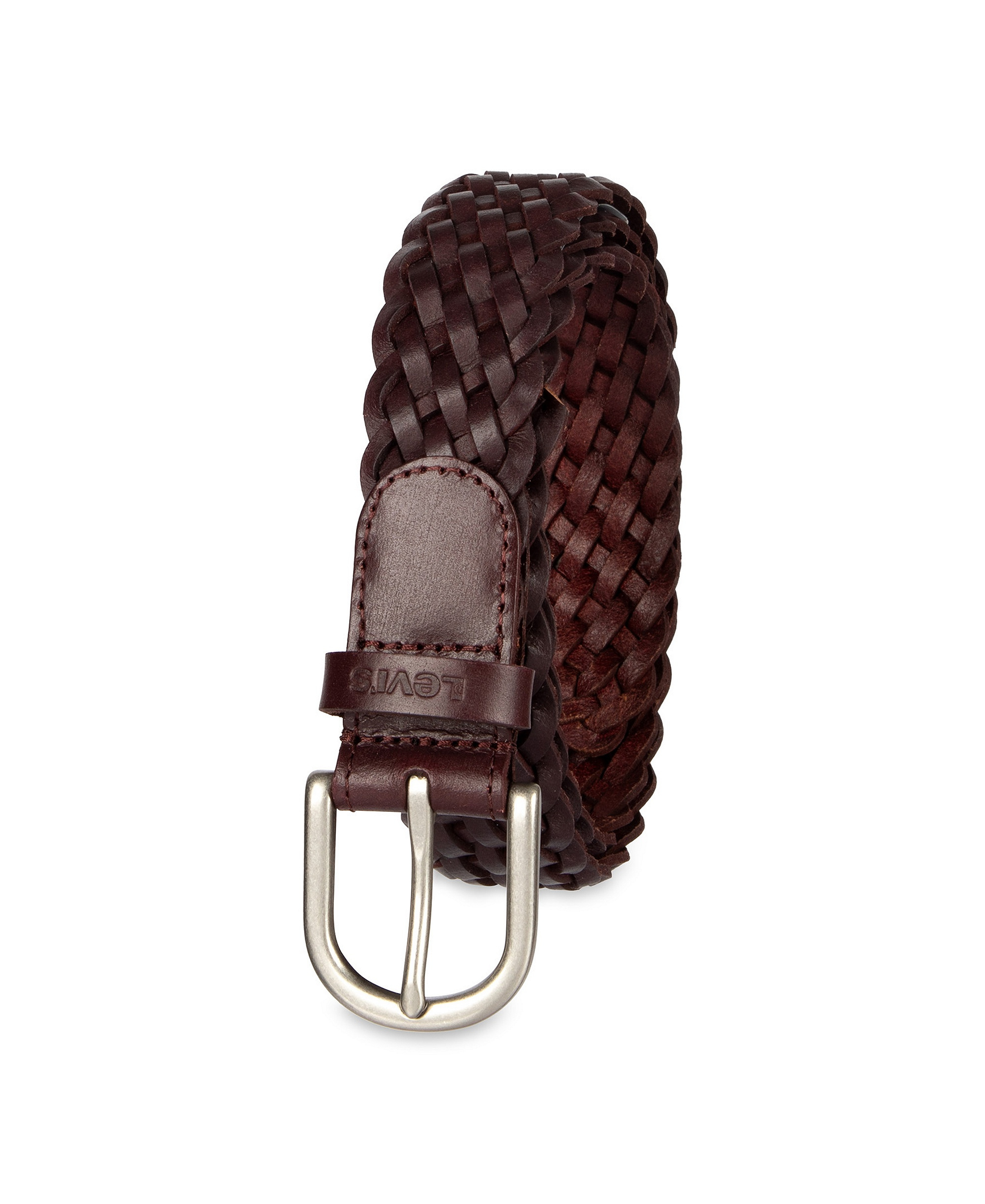 Levi's Women's Fully Adjustable Leather Braided Belt - Burgundy