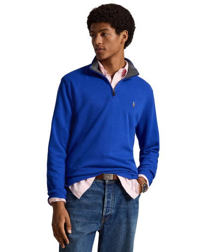 Polo Ralph Lauren Men's Estate-Rib Cotton Quarter-Zip Sweater - Sapphire Star/Barclay Heather Int