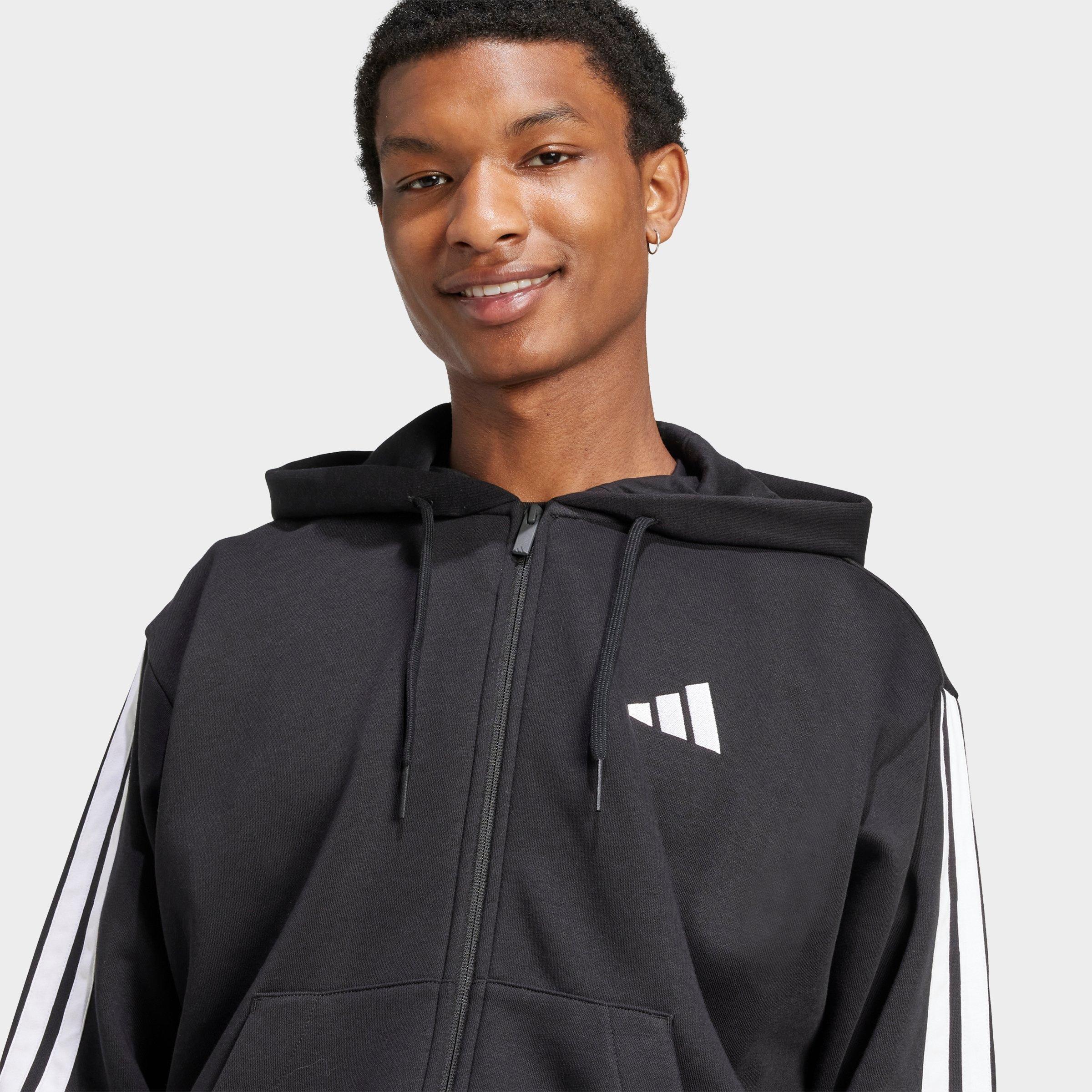 Men's adidas Essentials 3-Stripes Fleece Full-Zip Hoodie - Black/White