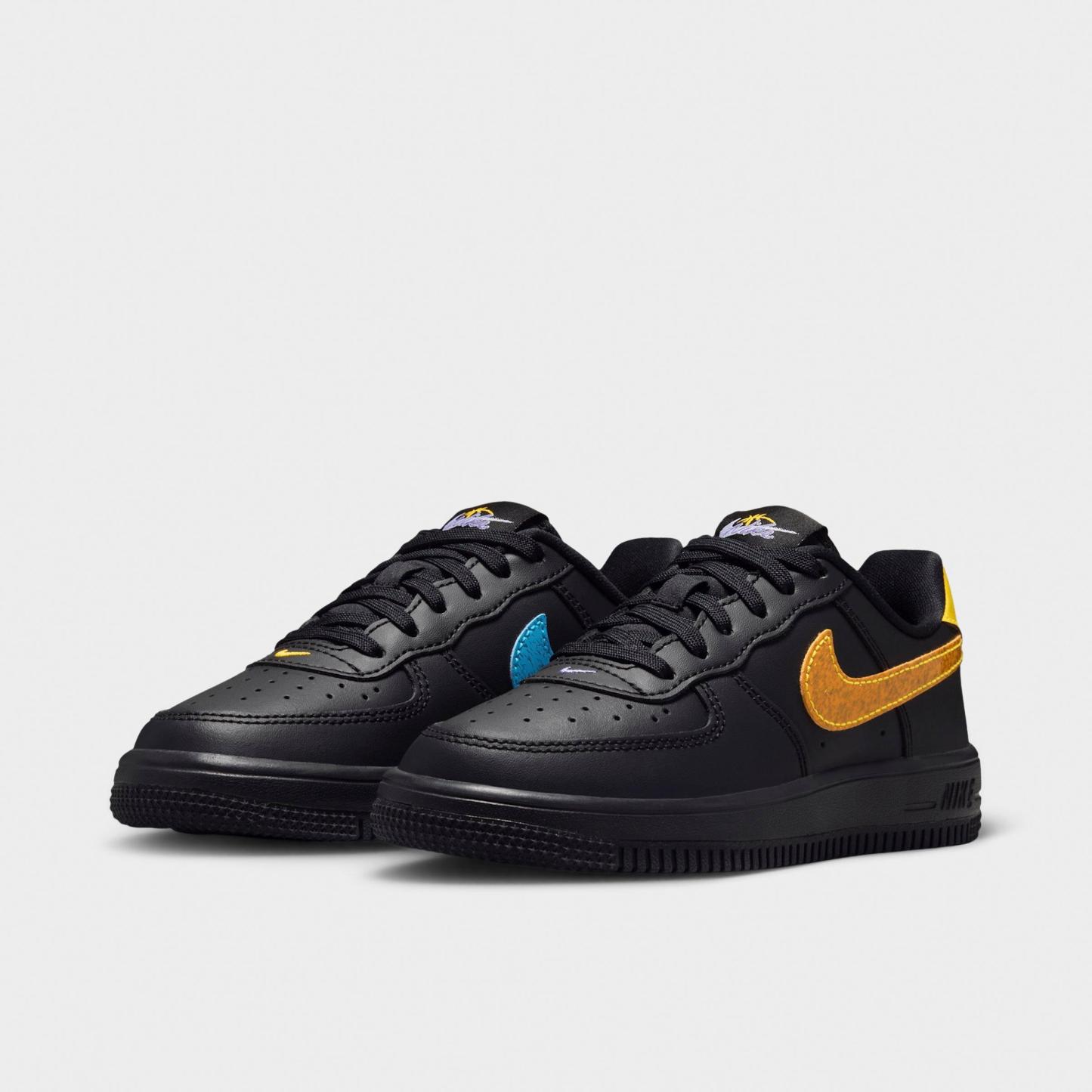 Little Kids' Nithtke Force 1 Casual Shoes - Part 1 - Black/Laser Orange/Picante Red/Action Grape - Both shoes facing left