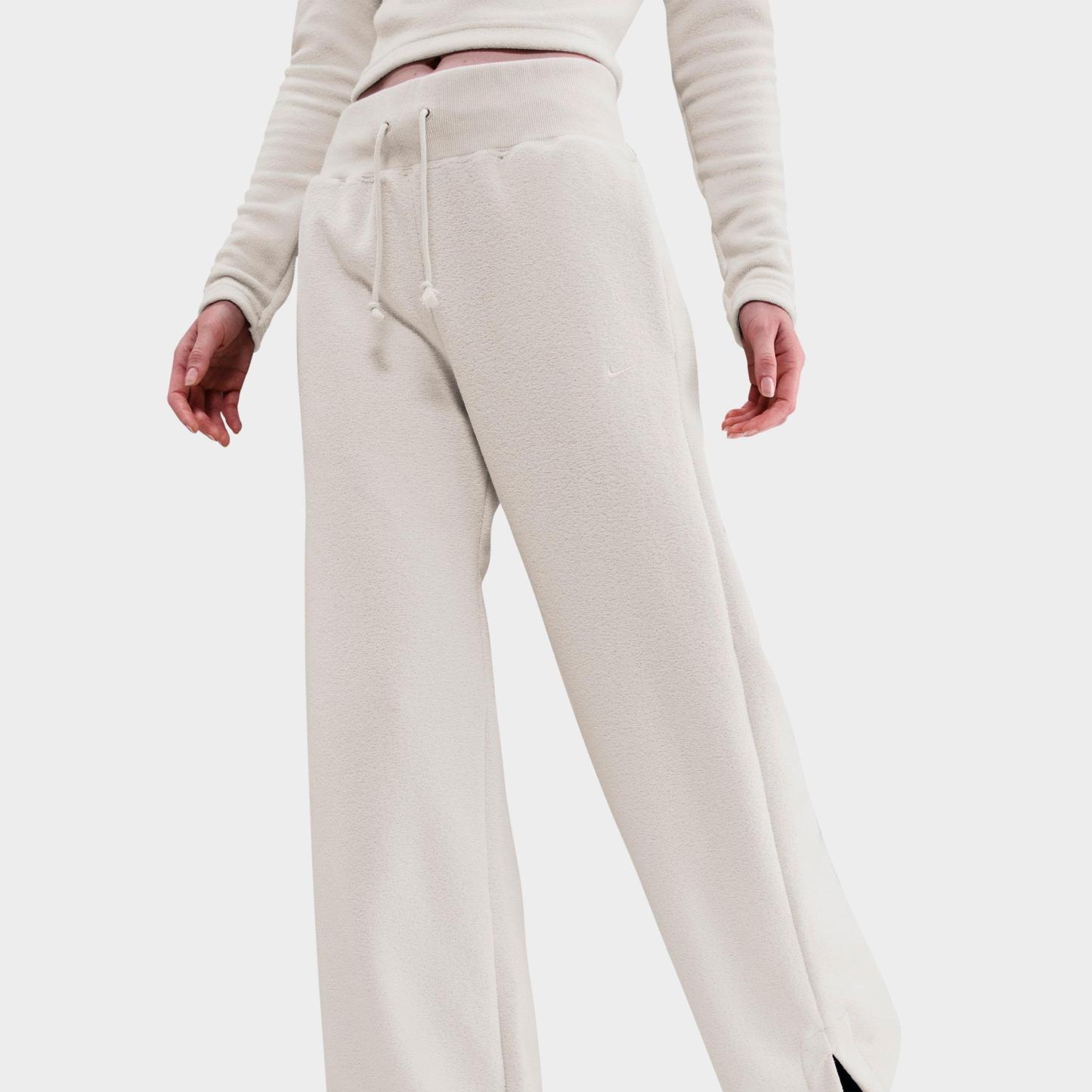 Women's Nithtke Sportswear Phoenix Fleece Plush High Wide-Leg Cozy Fleece Pants - Light Bone/Sail