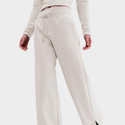 Women's Nithtke Sportswear Phoenix Fleece Plush High Wide-Leg Cozy Fleece Pants - Light Bone/Sail