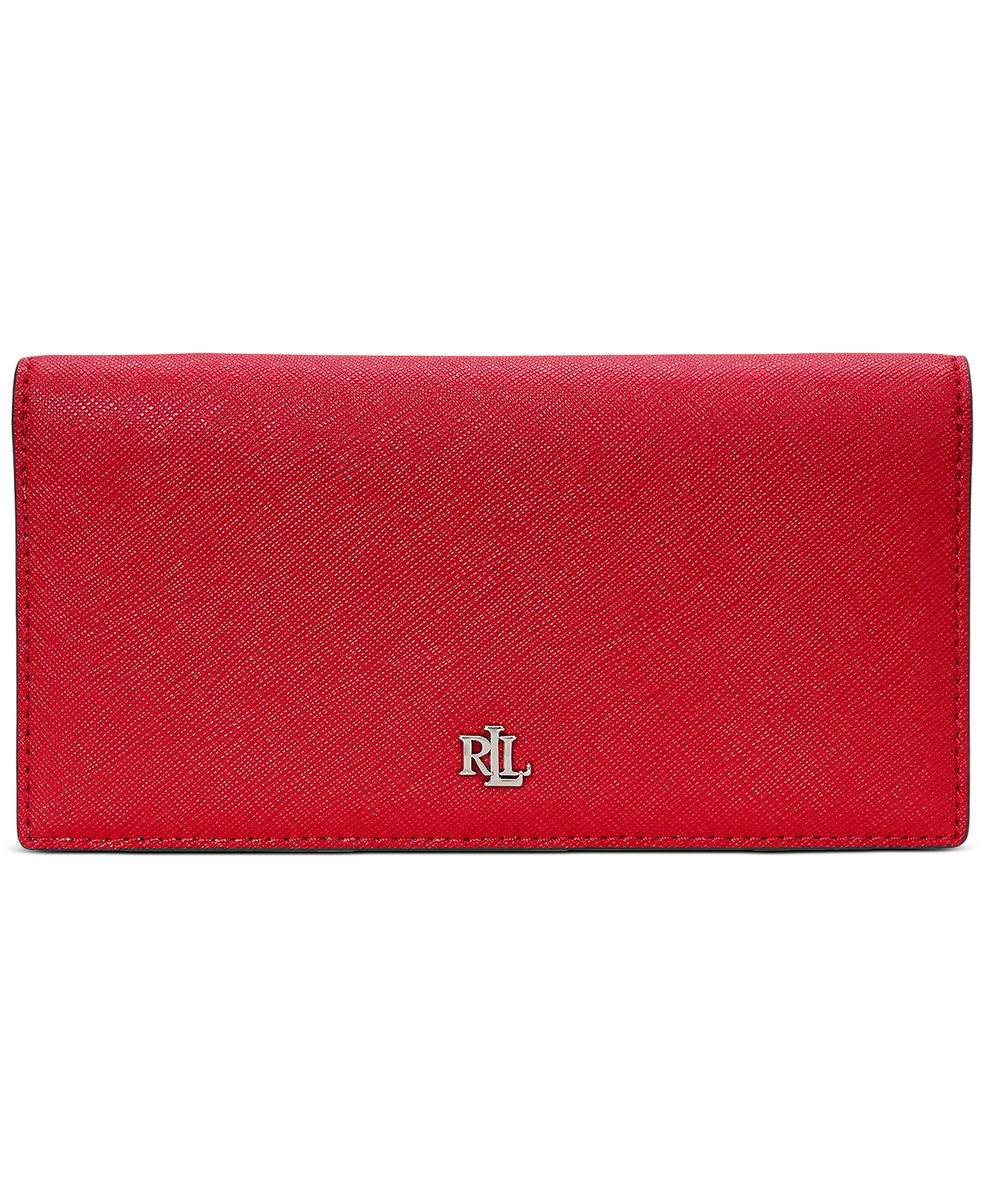 Lauren Ralph Lauren Crosshatch Leather Slim Snap Closure Wallet - Red