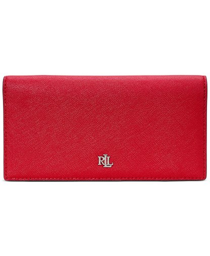 Lauren Ralph Lauren Crosshatch Leather Slim Snap Closure Wallet - Red