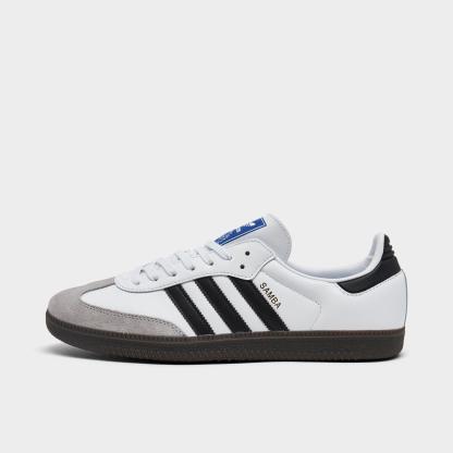Men's adidas Originals Samba OG Casual Shoes - Part 1 - White/Black/Clear Granite - Left shoe facing left. Outside of the shoe.